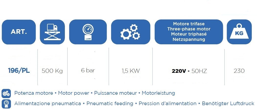 Omcn 196/PL+A11 , 220V Sollevatore moto , con pompa elettroidraulica ,portata 500 kg , 1,5 Kw