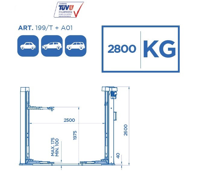 Omcn 199/T+A01 , 220V , Ponte sollevatore elettromeccanico portata 2800 kg , 2,2 kw
