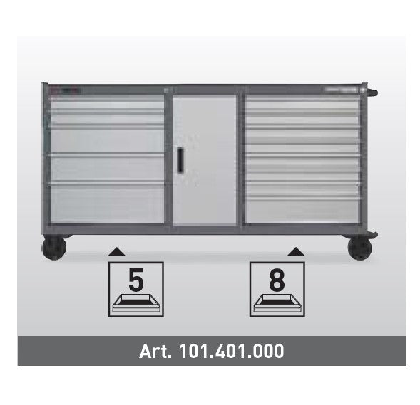 Kraftwerk BT1800 LINE Carrello con ruote Portautensili Cassettiera da officina vuoto , 1885x470xH1000 mm
