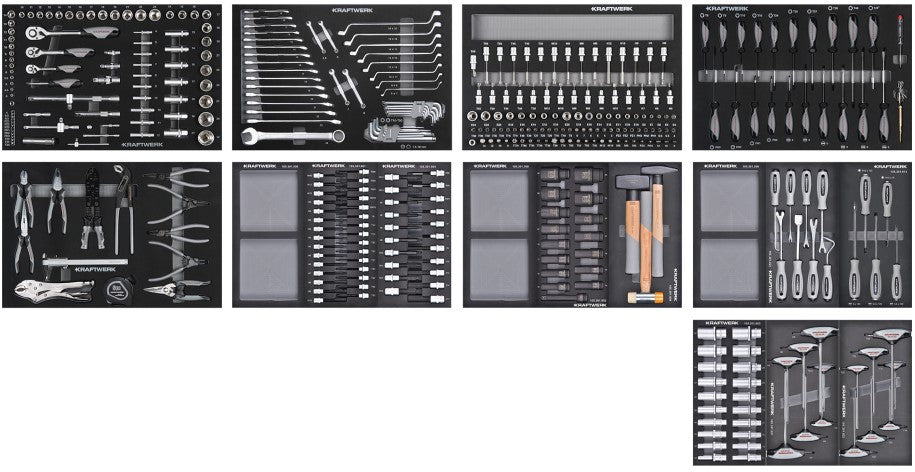Kraftwerk BT1800 LINE Carrello con ruote Portautensili Cassettiera da officina completo con 377 utensili