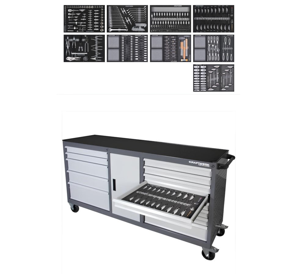 Kraftwerk BT1800 LINE Carrello con ruote Portautensili Cassettiera da officina completo con 377 utensili