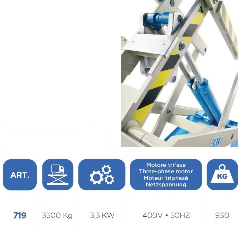 Omcn 719 Ponte sollevatore elettroidraulico a doppia forbice portata 3500 kg a scomparsa per buca , 400V