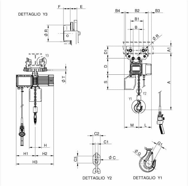 Rwm 250W5CS CT CS PARANCO 250Kg W-250 T1 V1 (VEL.5) , 400V , 3 metri catena , 3 metri cavo comandi