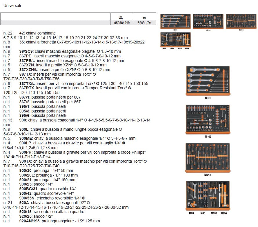 Beta 5988U/7M Assortimento di 215 utensili per impiego universale in vassoio morbido in EVA
