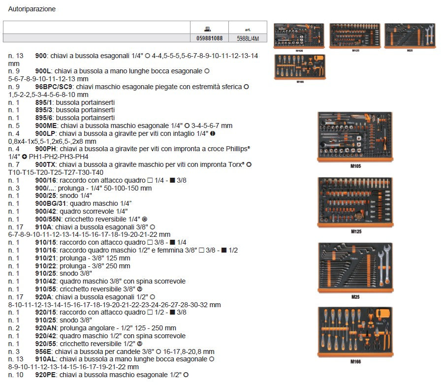 Beta 5988L/4M Assortimento di 273 utensili per autoriparazione in vassoio morbido in EVA