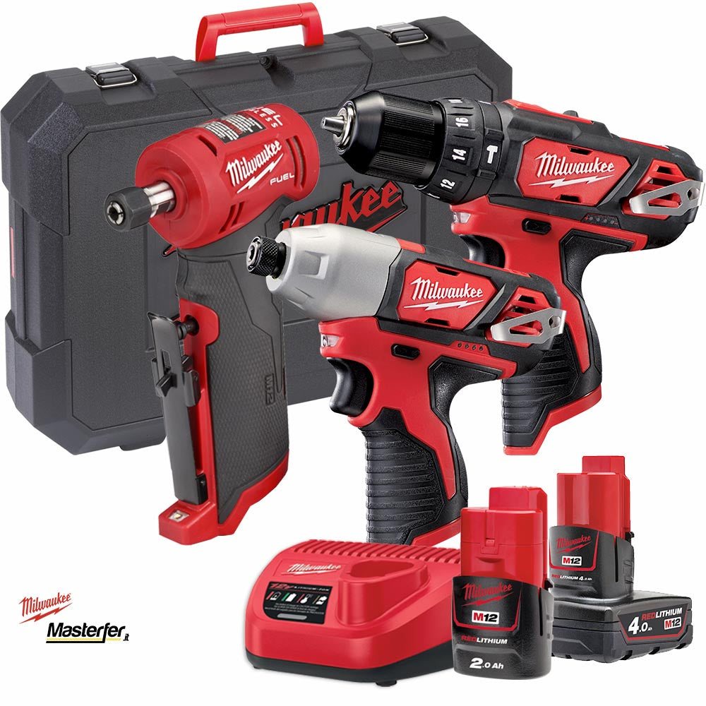 Milwaukee M12 BPP2A-203C - Kit 12V Trapano avvitatore con percussione e avvitatore ad impulsi