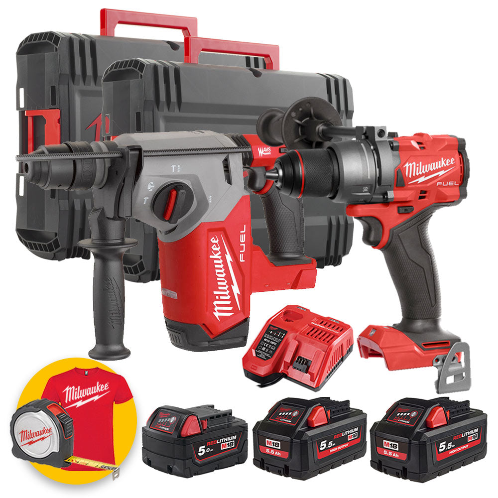 Milwaukee M18 FPP2ITB-553X - Kit utensili 18V - Trapano M18 FP3 + Tassellatore M18 FHX - 2 x 5,5Ah + 1 x 5Ah