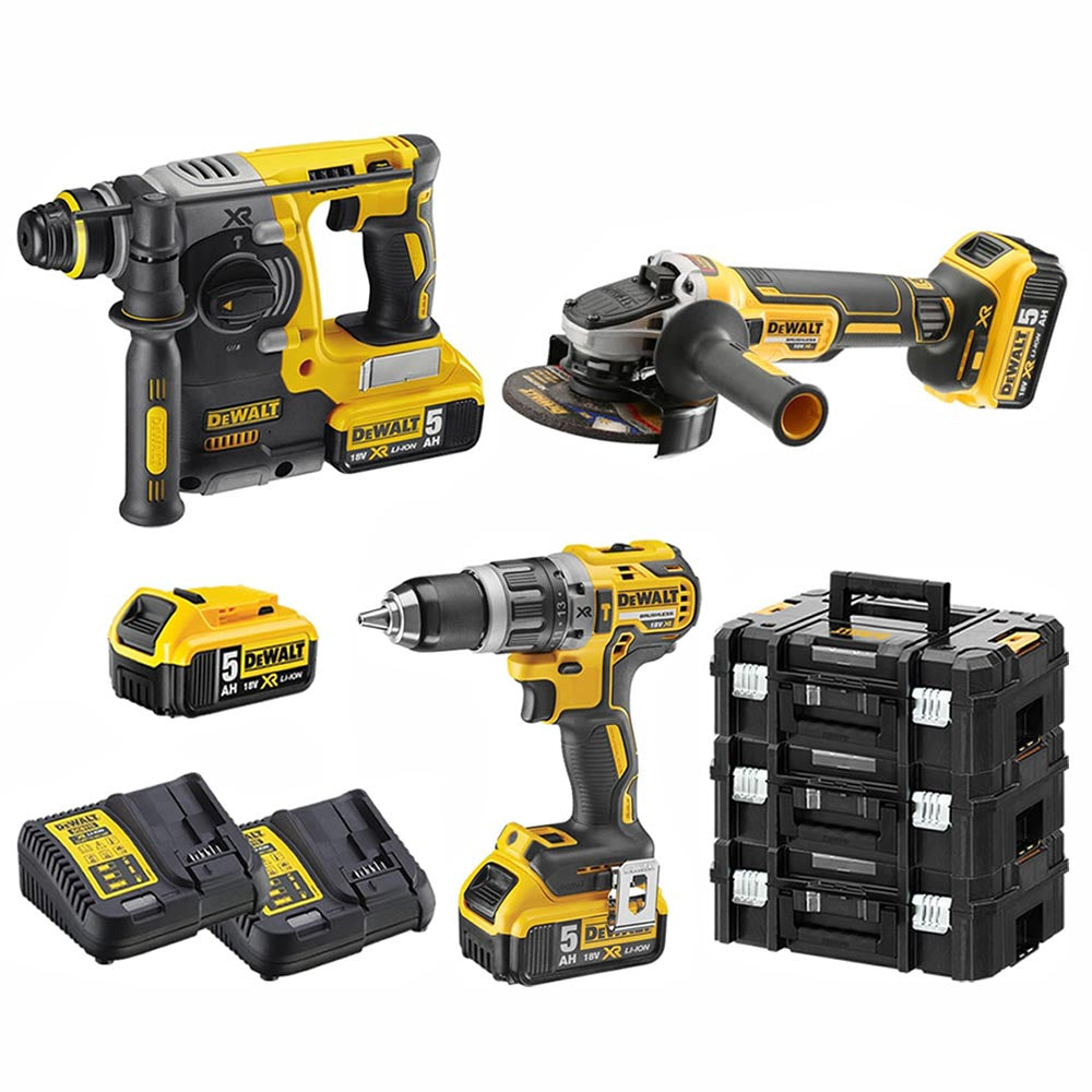 Kit Dewalt 18V DCK353P4T - Trapano DCD796 - Tassellatore DCH273 - Smerigliatrice DCG405