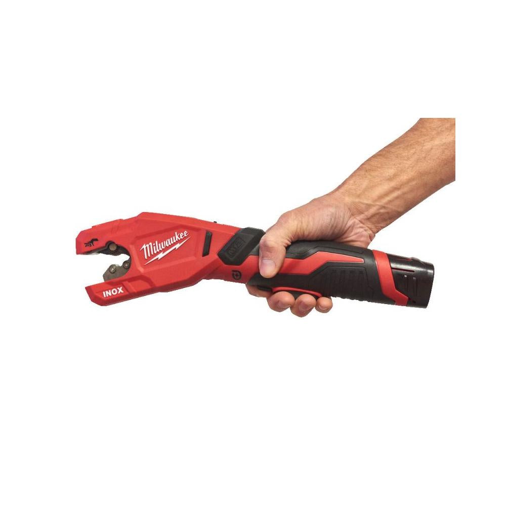 Milwaukee M12 PCSS-202C - Tagliatubi a batteria 12V per acciaio inox Raptor, 2 batterie 2Ah