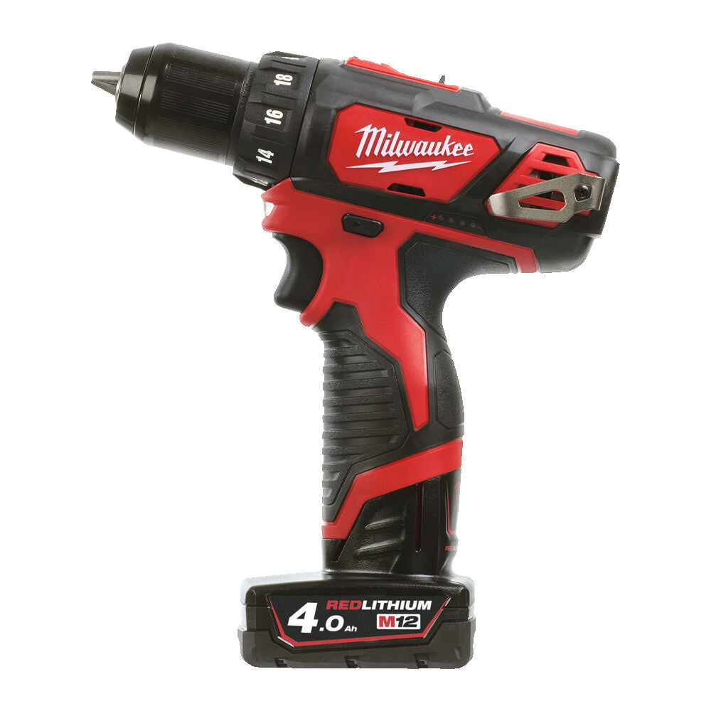 Milwaukee M12 BDD-402C, trapano avvitatore 12V compatto, 2 batterie da 4Ah 