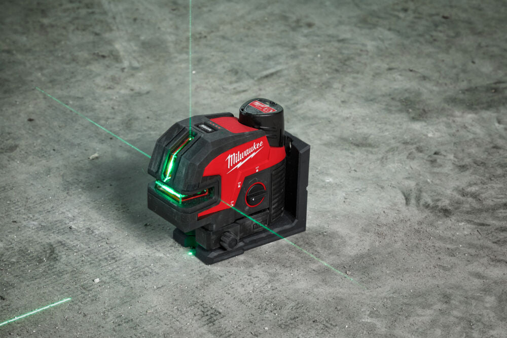 Milwaukee M12 CLL4P-301C - Livella laser con raggio verde a 2 linee con 4 punti piombo
