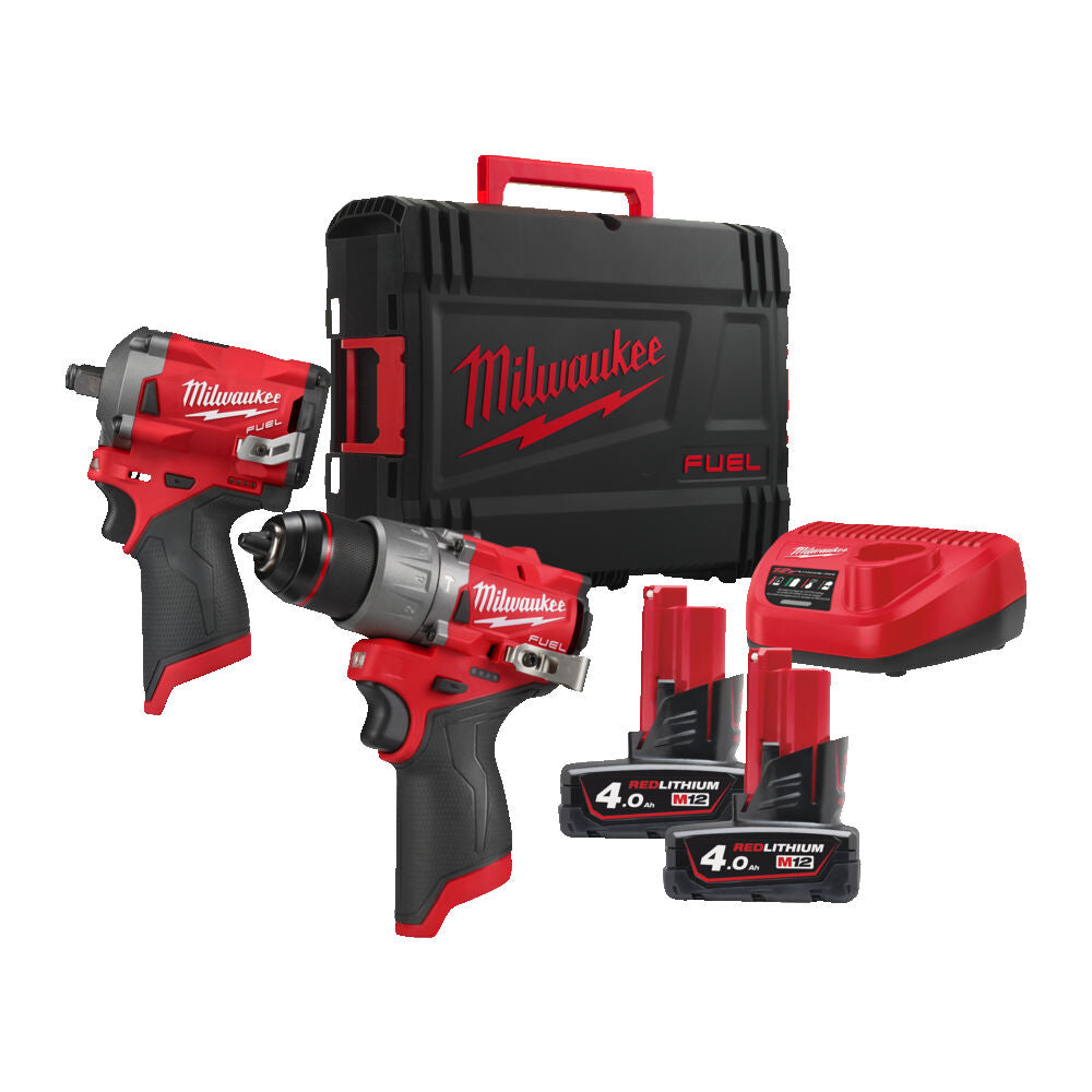 Milwaukee M12 FPP2H2-402X - Kit utensili a batteria 12V - Trapano M12 FPD2 + Impulsi M12 FIWF12