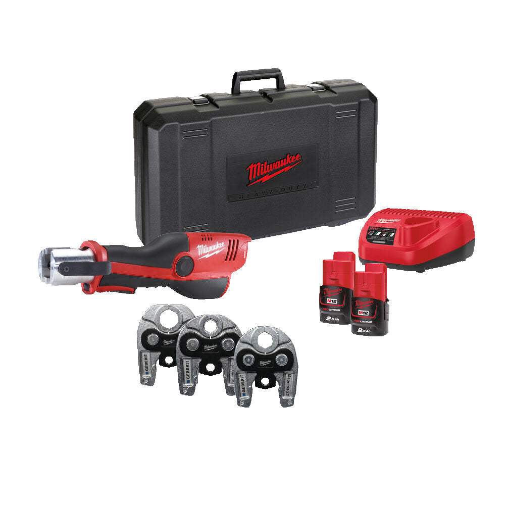 Milwaukee M12 HPT-202C Geberit Mapress Set - Pressatrice idraulica a batteria Force Logic -  2 x 2Ah