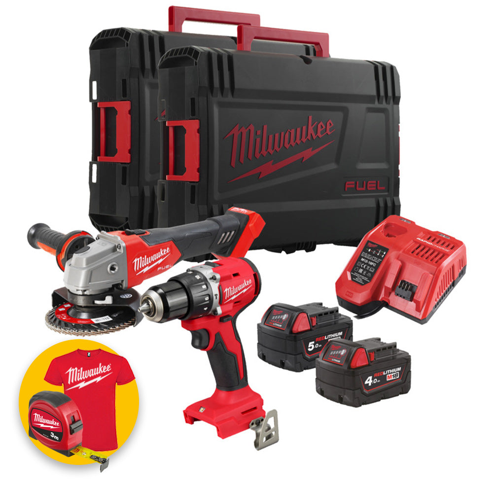 Milwaukee M18 FPP2IT-542X - Set utensili 18V Trapano M18 BLPDRC + Smerigliatrice M18 FSAG125X - 1 x 4Ah + 1 x 5Ah