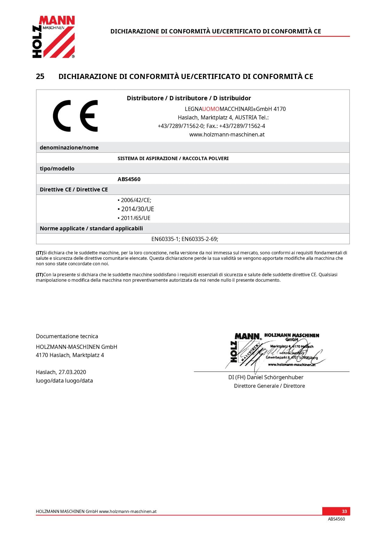 Holzamann ABS4560 400V Aspiratrucioli industriale