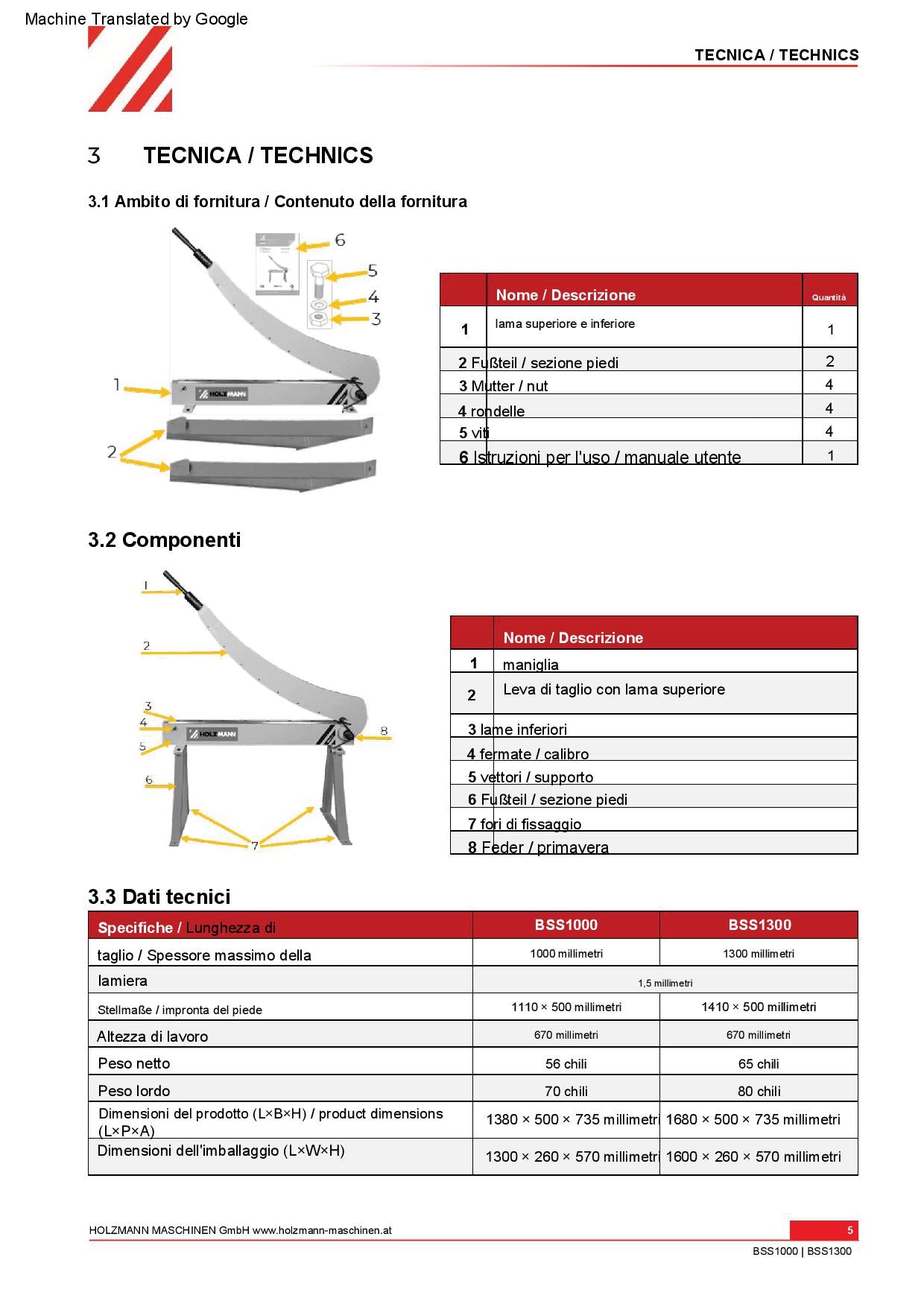 Holzmann bss1300 Cesoia a ghigliottina x lamiera 1300mm , spessore max 1,5 mm