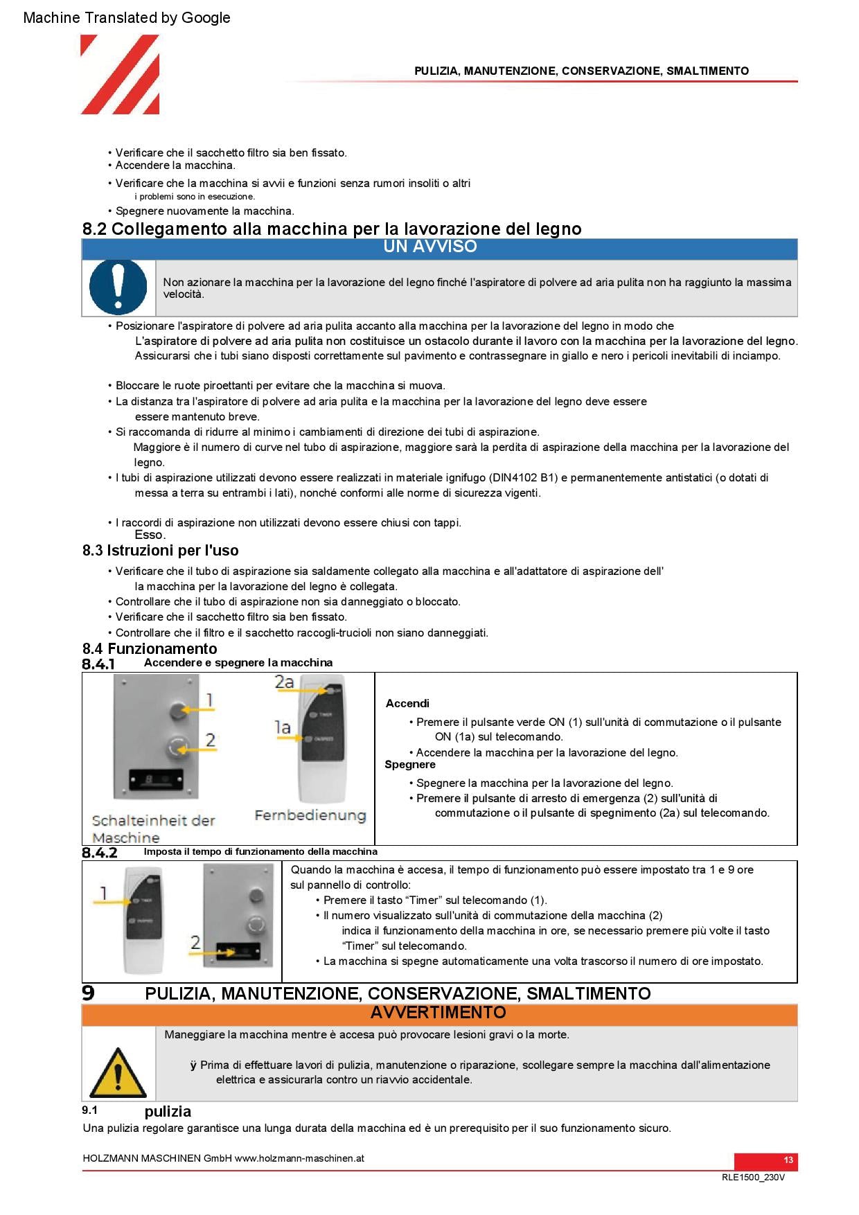 Holzmann RLE1500_230V Aspiratrucioli Depolverificatore di polvere ciclonico con telecomando