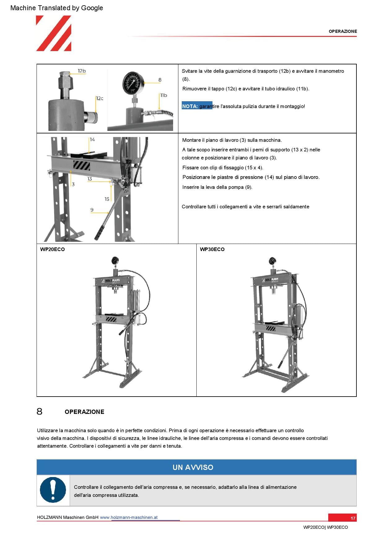 Holzmann wp30eco Pressa idraulica manuale 30 t