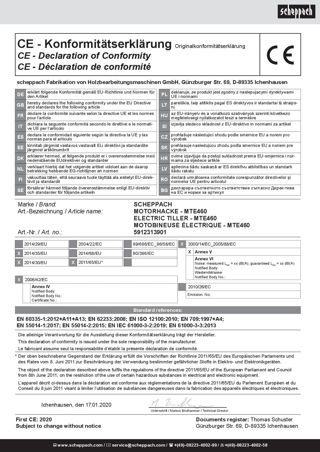 Scheppach mte460 Motozappa zappatrice elettrica richiudibile 6 lame taglio 45cm