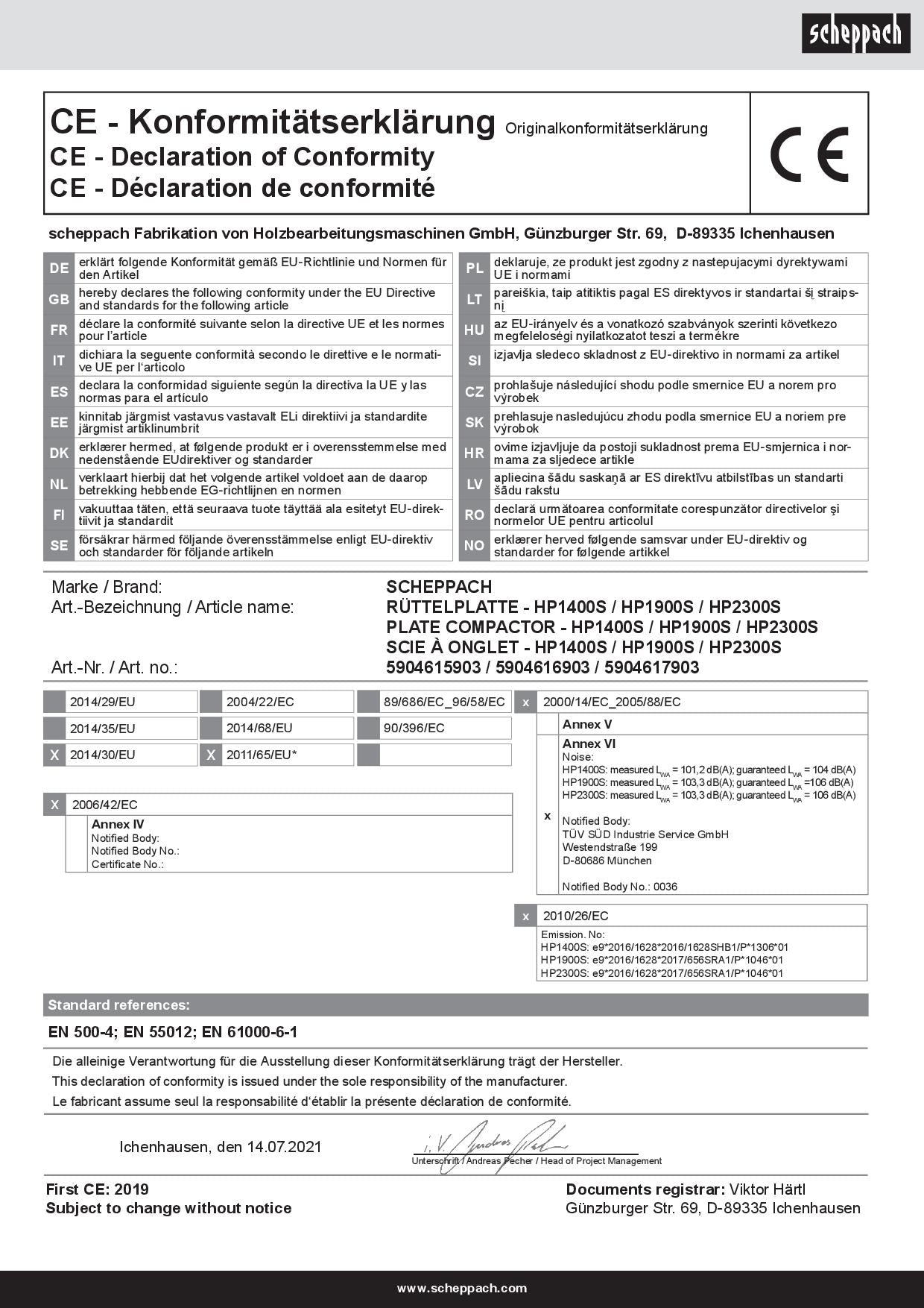 Scheppach HP2300S Piastra vibrante compattatore vibrocostipatore 23000 N