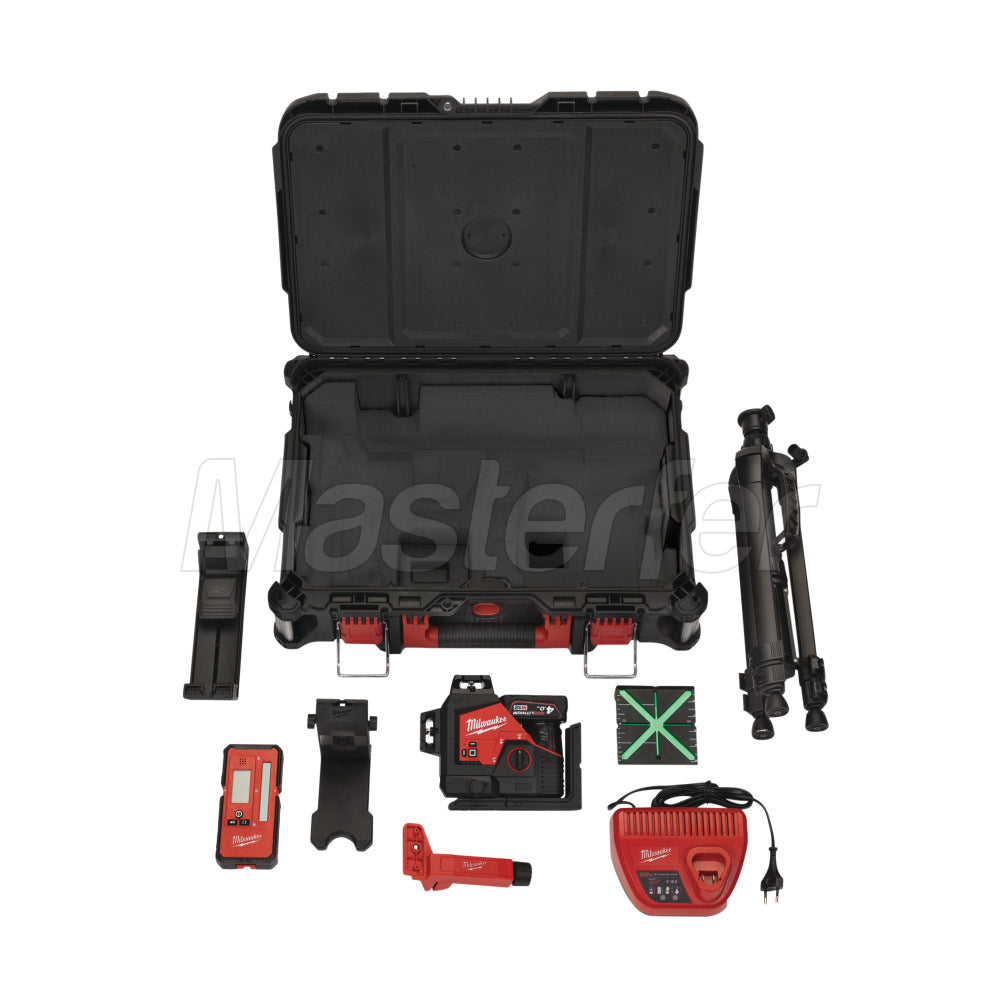 Milwaukee M12 3PLKIT-401P - Kit laser verde a 3 linee 360° con accessori 