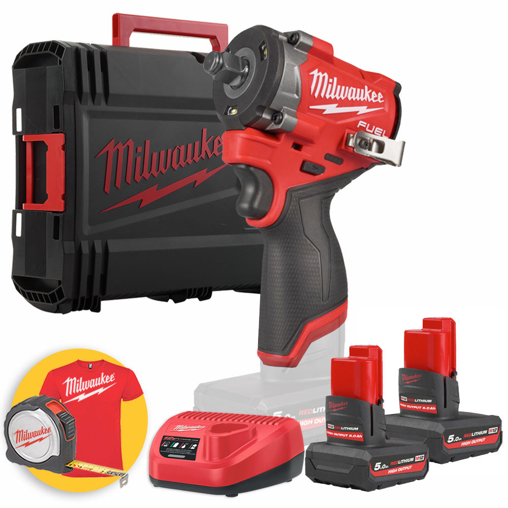 Milwaukee M12 FCIWF12G3-502X - Avvitatore a impulsi compatto a batteria 12V attacco da 1/2" - 2 batterie da 5Ah