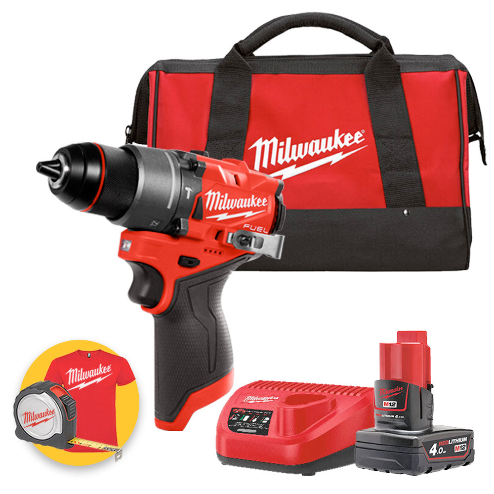Milwaukee M12 FPD2-401B - Trapano avvitatore a batteria FUEL 12V con percussione - 1 x 4 Ah in borsa