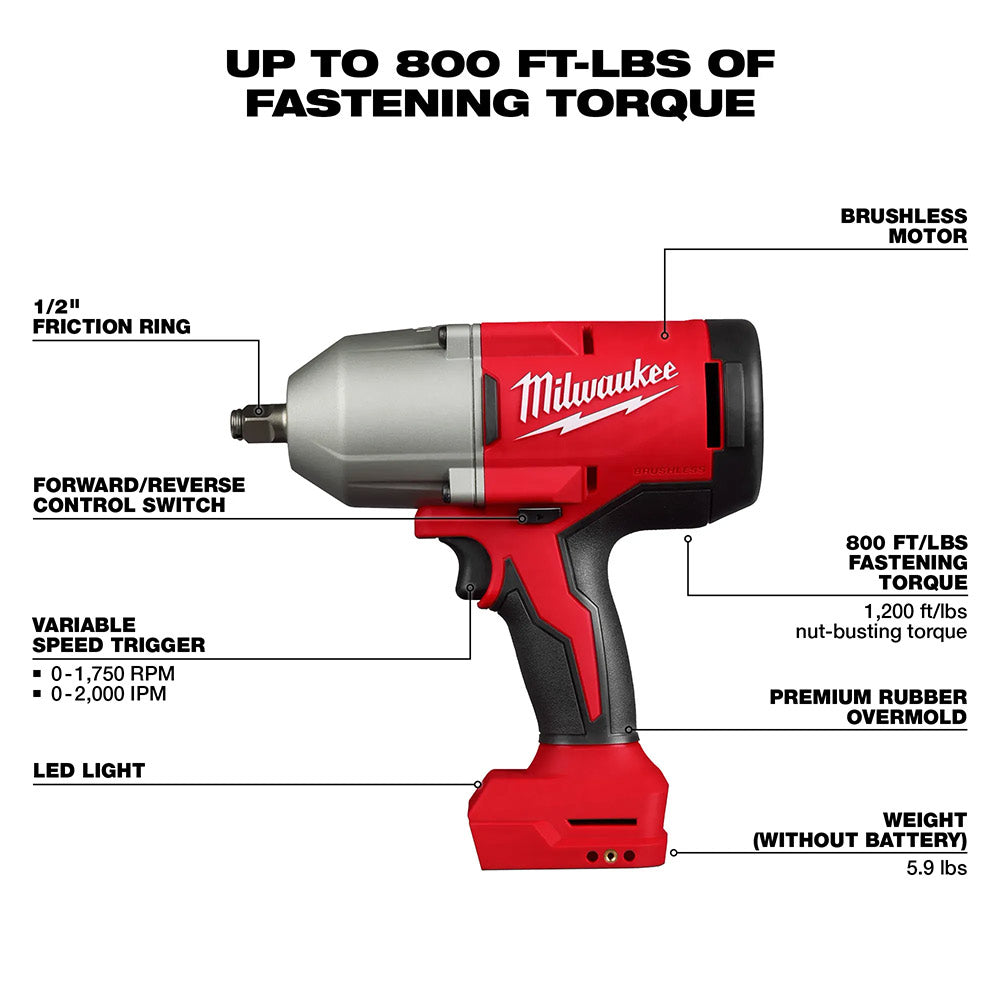 Milwaukee M18 BLHIWF12-0X - Avvitatore a impulsi a batteria 18V attacco da 1/2" - solo corpo 