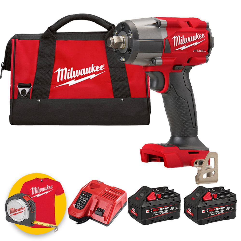 Milwaukee M18 FMTIW2F12-552B - Avvitatore ad impulsi a batteria 18V Fuel, 1/2" - 2 x 8Ah FORGE
