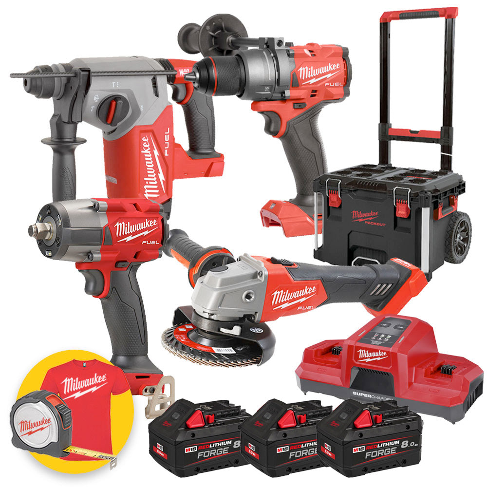 Milwaukee M18 FPP4HF-803P - Kit utensili 18V FORGE Trolley - Trapano, Avvitatore a impulsi, Tassellatore, Smerigliatrice - 3 x 8Ah 