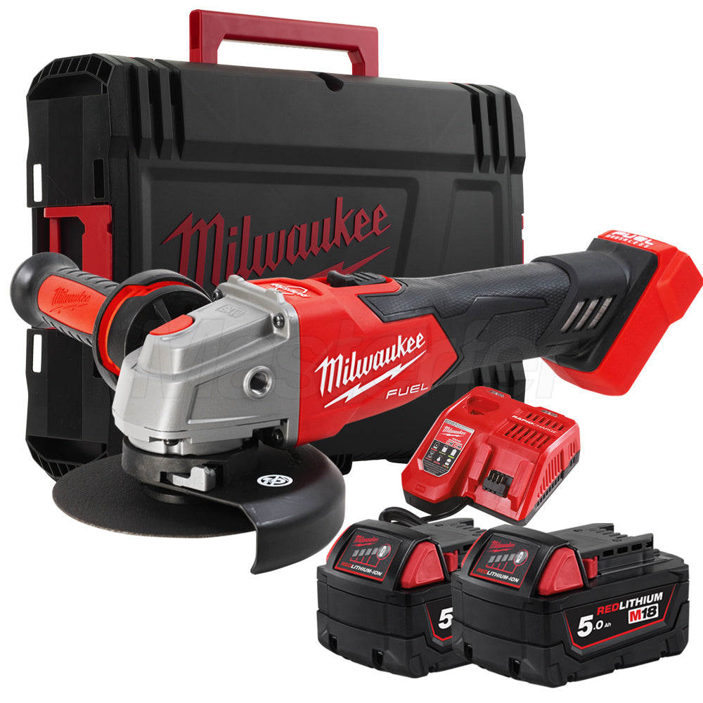 Milwaukee FSAG125XB-502X - Smerigliatrice angolare a batteria 18V Fuel, 2 x 5Ah in valigetta