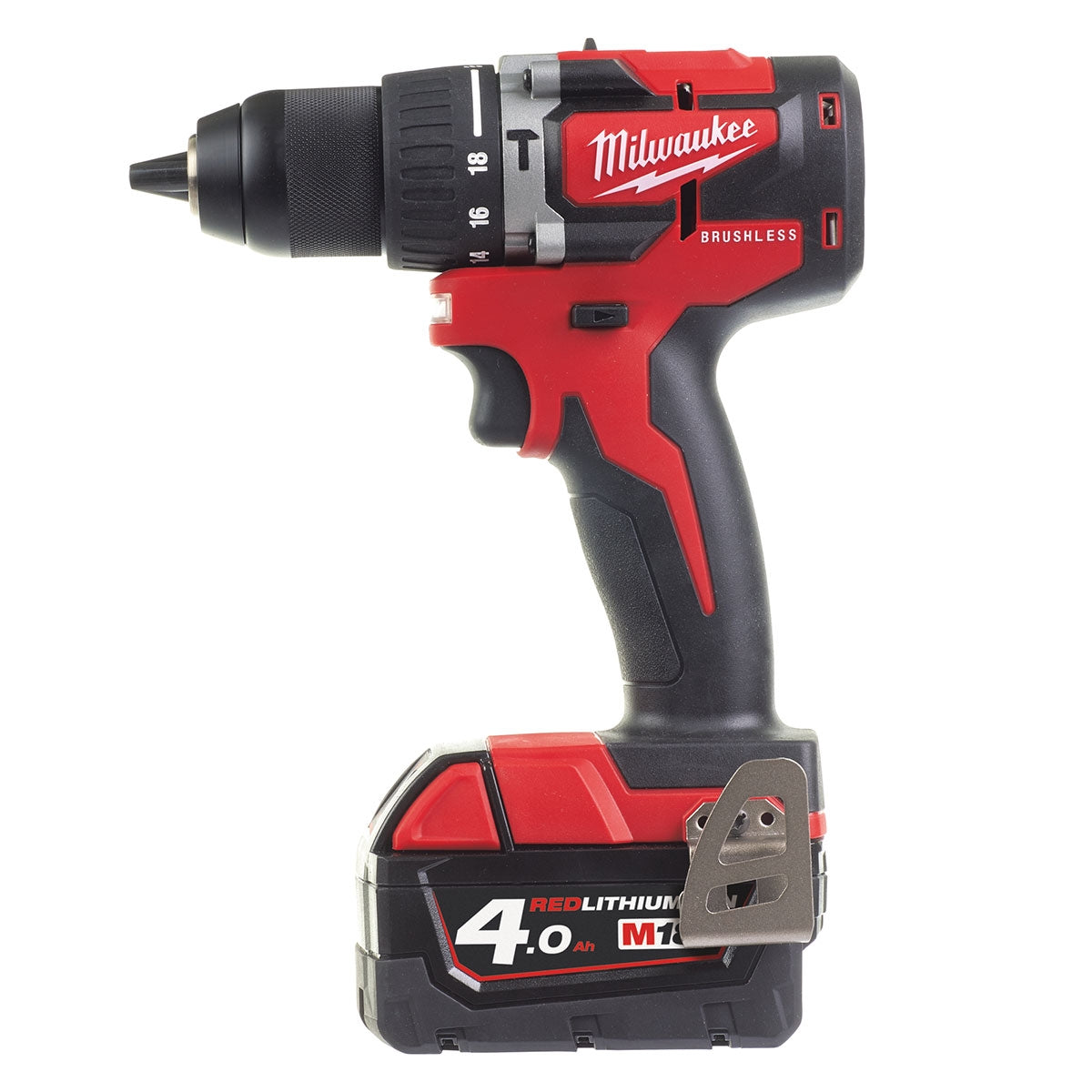 Milwaukee M18 CBLPD-402C trapano avvitatore COMPATTO brushless con percussione + 2 Batterie 4Ah + Valigetta