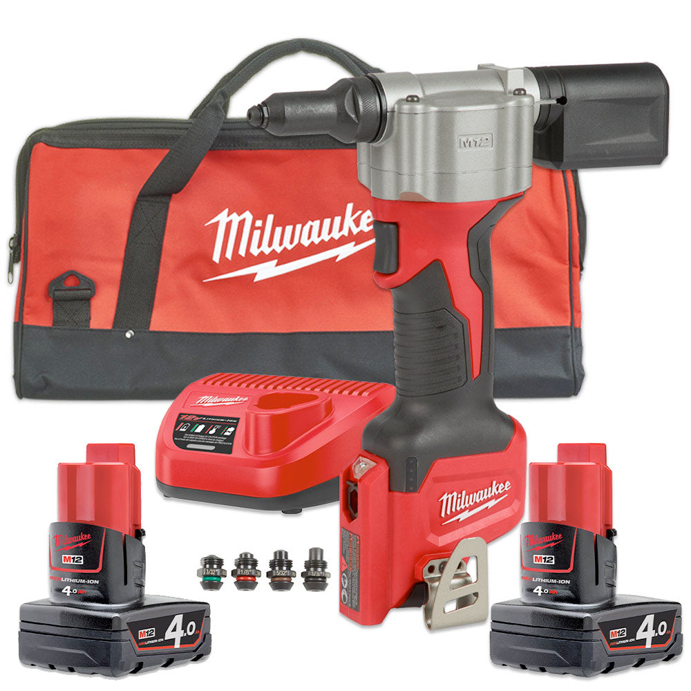 Milwaukee M12 BPRT-402B - Rivettatrice a batteria 12V - 1 batteria da 4Ah in borsone