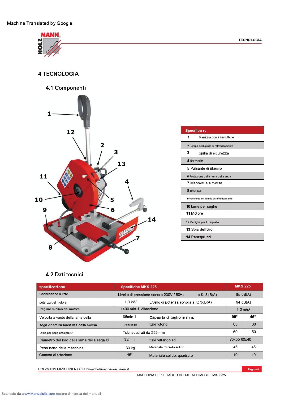 Holzmann MKS225_230V Troncatrice portatile per metalli 230v lama 225 mm , 1000w