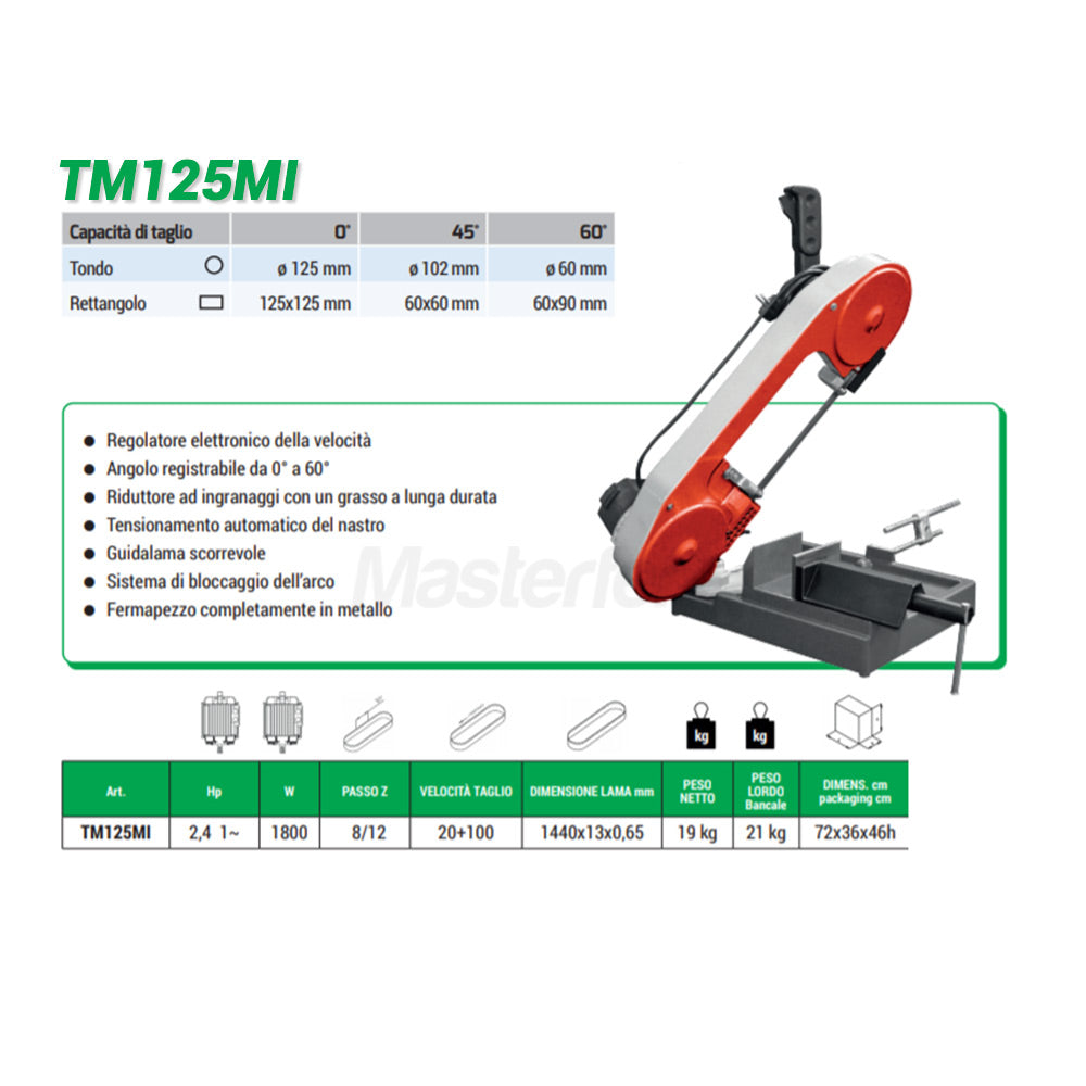 Nebes TM125 MI - Segatrice a nastro per ferro, (Made in Italy) caratteristiche tecniche