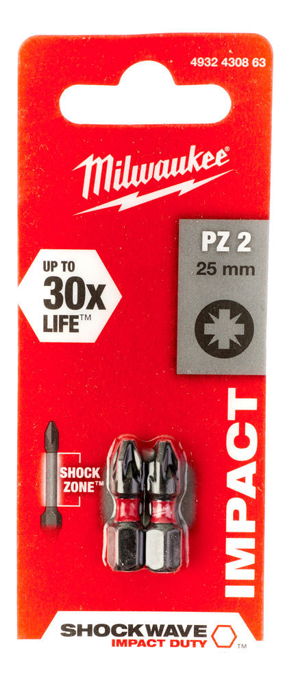 Milwaukee 4932430863 - Inserti per avvitatura ShockWave PZ2 - 2 pezzi  - 25mm