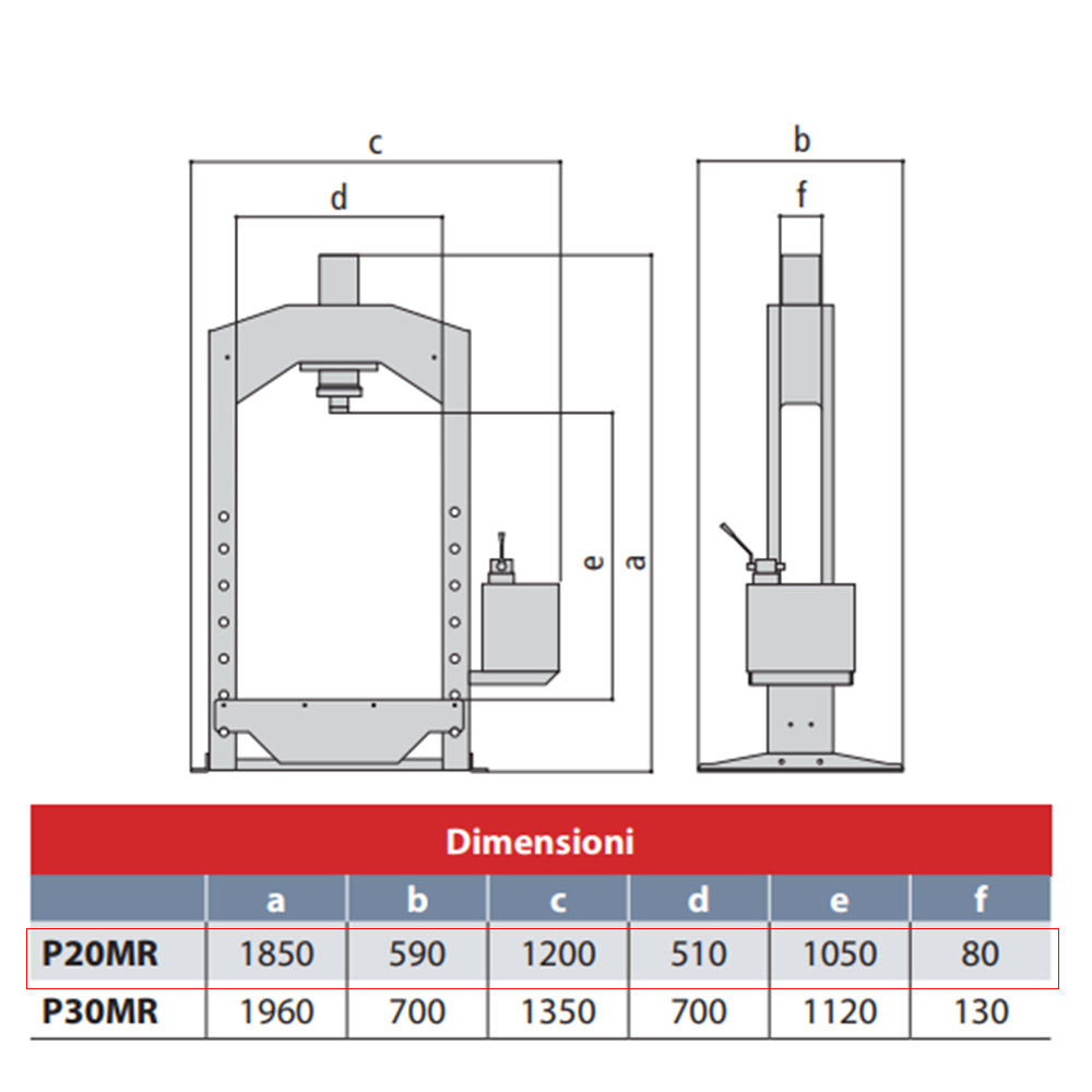 Axa P20MR - Pressa idraulica motorizzata a doppia velocità con rapido, capacità 20 ton