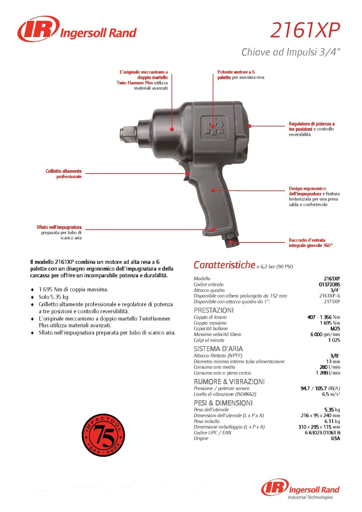 Ingersol 2161XP chiave ad impulsi 3/4" 