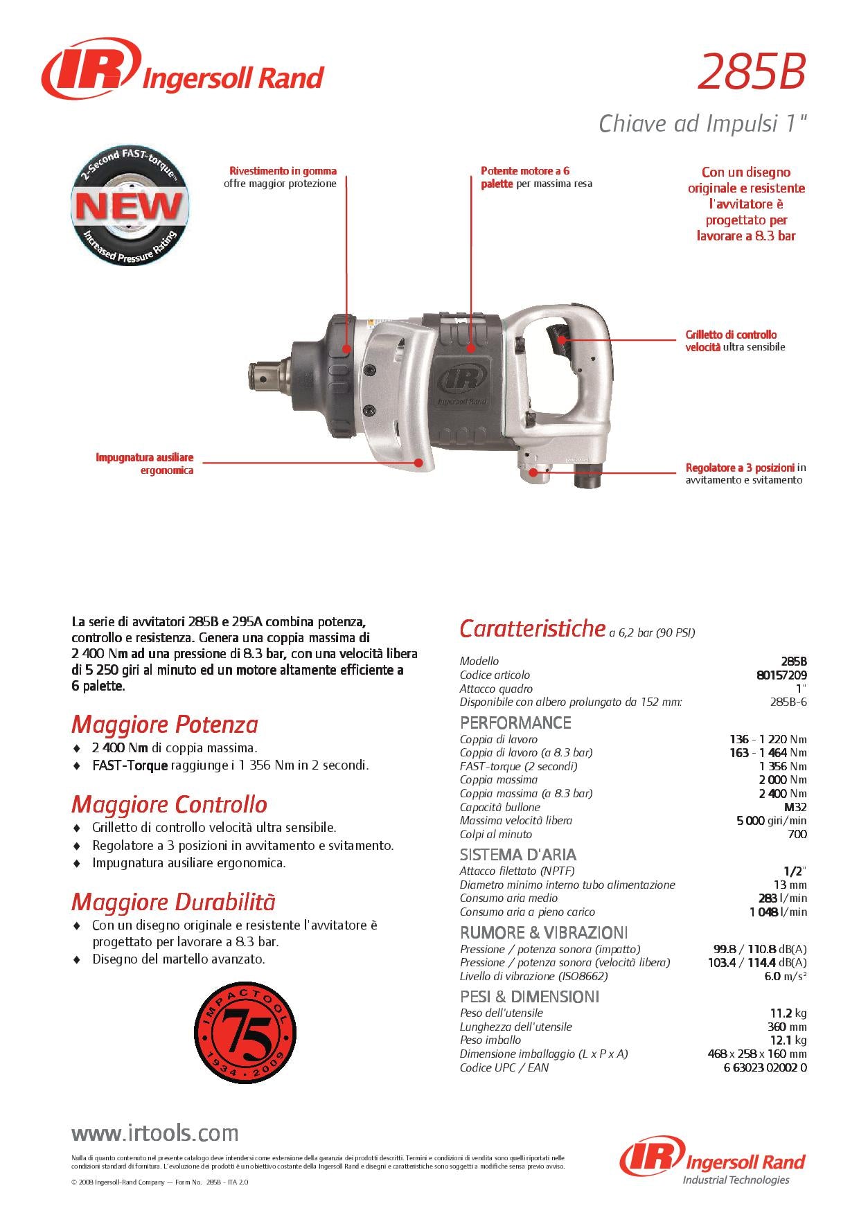 Ingersol 1" coppia massima di 2400 Nm 8,3 bar