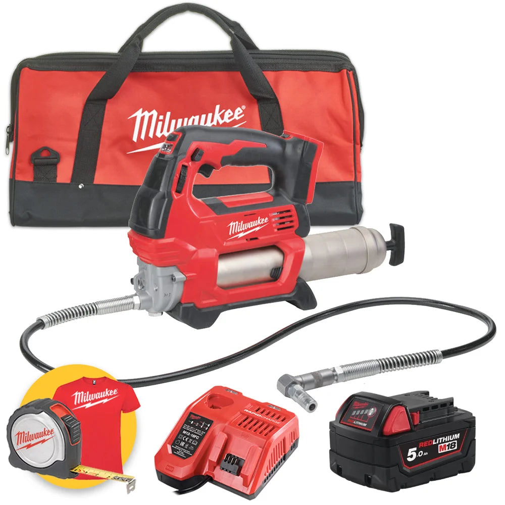Milwaukee M18 GG-501B - Pistola ingrassatore per grasso a batteria 18V - 1 x 5Ah in borsone