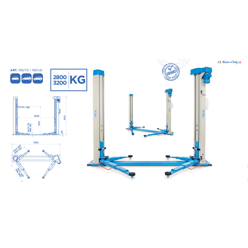 OMCN 199/TE - Ponte sollevatore auto per officina, elettromeccanico a due colonne, 2,8 ton