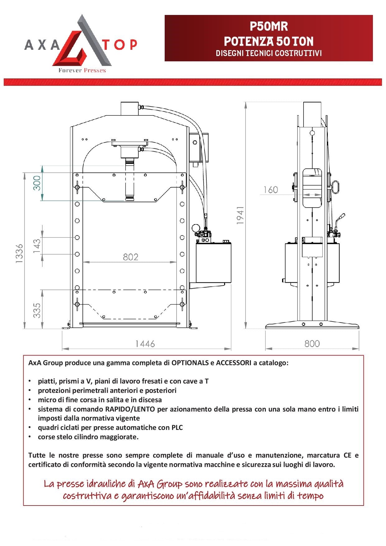 AxA P50MR - Pressa idraulica motorizzata a doppia velocità con rapido, capacità 50 ton