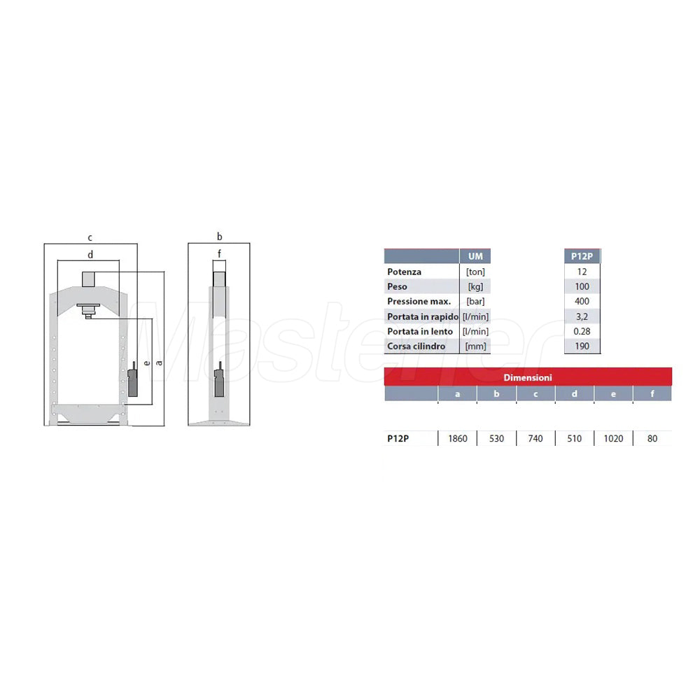 AxA P12P - Pressa manuale idraulica pneumatica 12 ton