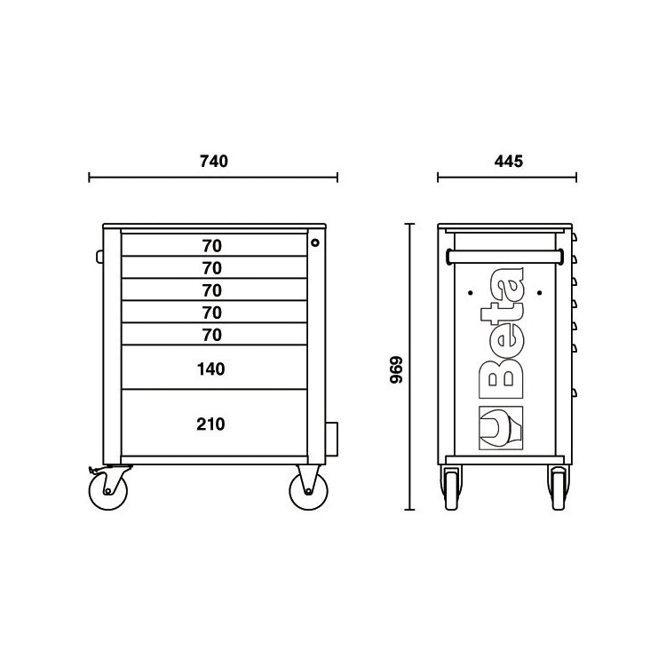Beta RSC24/7 - Carrello porta attrezzi per officina 7 cassetti vuoto - Nero