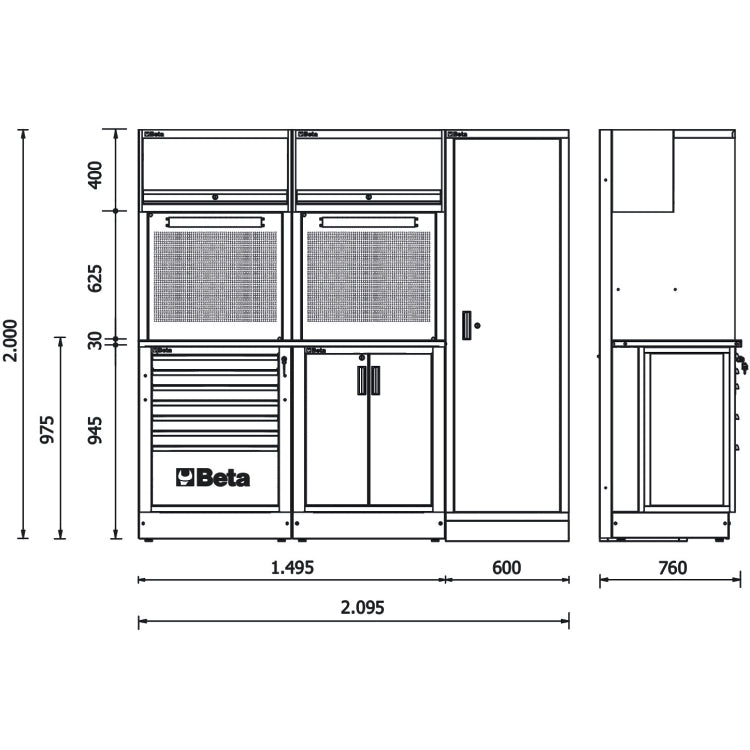 Beta RSC50 2.0 D/224UT - Arredamento per officina con piano in lamiera completo di 224 utensili