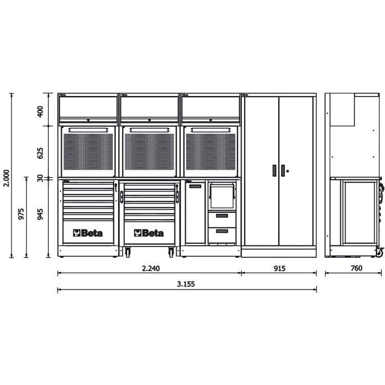 Beta RSC50 2.0 F/411UT - Arredamento per officina con piano in lamiera completo di 411 utensili