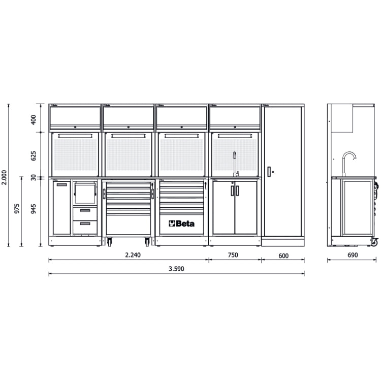 Beta RSC50 H - Arredamento arredo completo per officina - piano in acciaio
