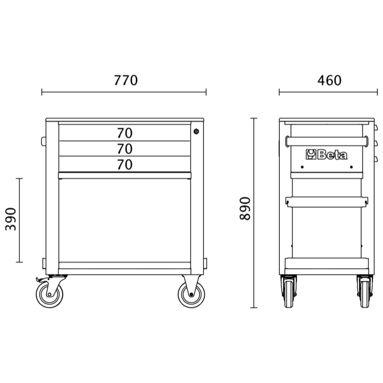Beta RSC51 - Carrello attrezzi da officina di servizio con 3 cassetti (vuoto) - Arancione