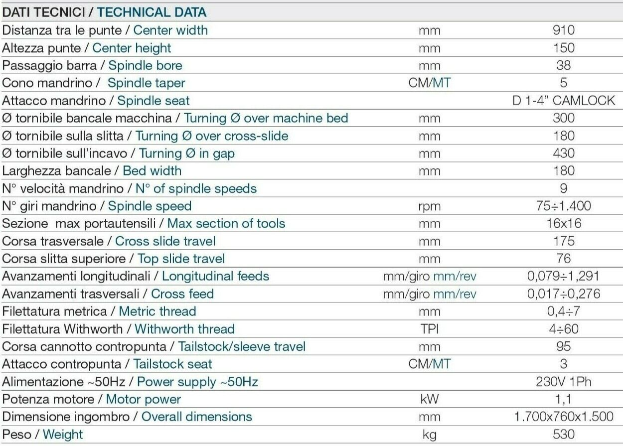 Ltf 492.32 - Tornio parallelo di precisione per metallo 910 mm - 230V