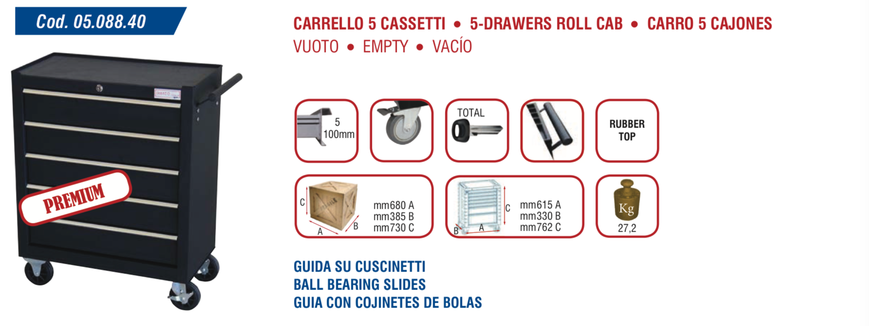 Marcotools 05.088.40 - Mini carrello attrezzi per officina, vuoto 
